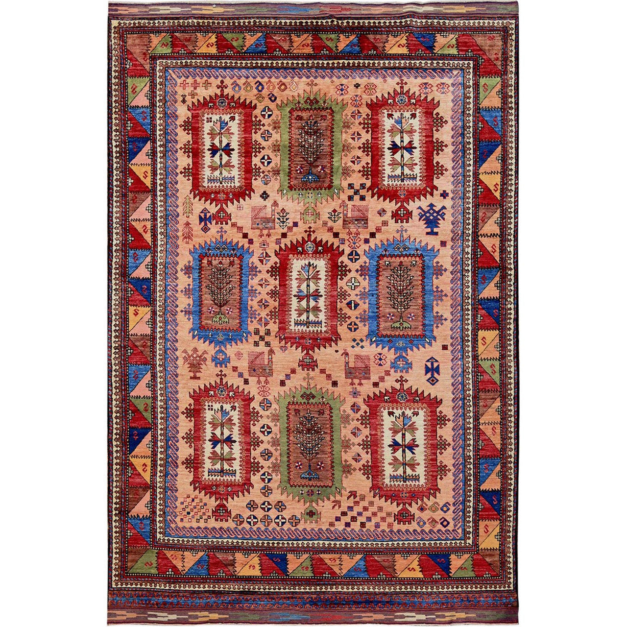 Kazak Wool Hand Knotted Rug Brown 6.7x9.7 -O0561