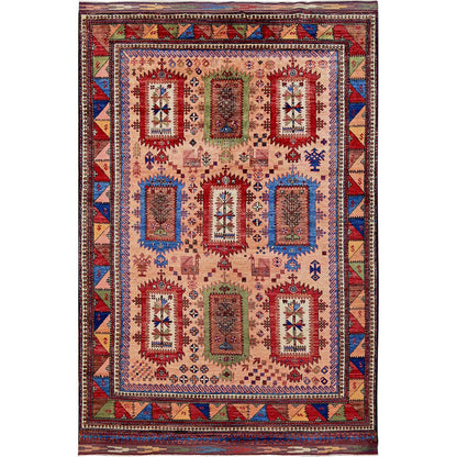 Kazak Wool Hand Knotted Rug Brown 6.7x9.7 -O0561