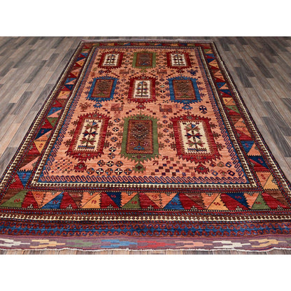 Kazak Wool Hand Knotted Rug Brown 6.7x9.7 -O0561