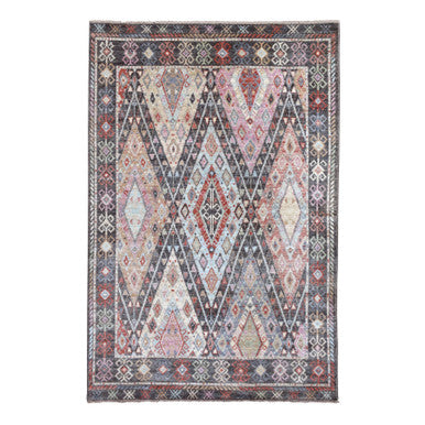 Tribal & Geometric Wool Hand Knotted Rug Black Charcoal Black 6.1X9.2 -O056200