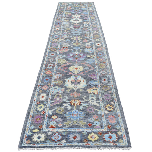 Oushak And Peshawar Wool Hand Knotted Rug Black Charcoal Black 3.2X13.9 -O056223