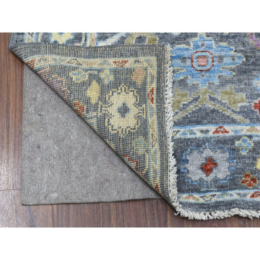 Oushak And Peshawar Wool Hand Knotted Rug Black Charcoal Black 3.2X13.9 -O056223