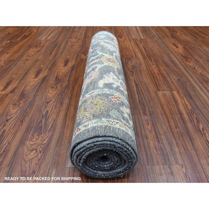 Oushak And Peshawar Wool Hand Knotted Rug Black Charcoal Black 3.2X13.9 -O056223
