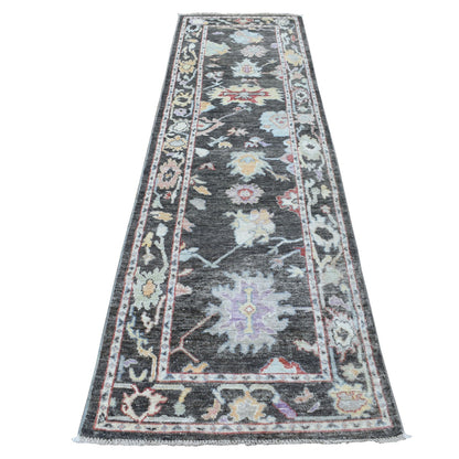 Oushak And Peshawar Wool Hand Knotted Rug Black Charcoal Black 2.9X9.9 -O056225
