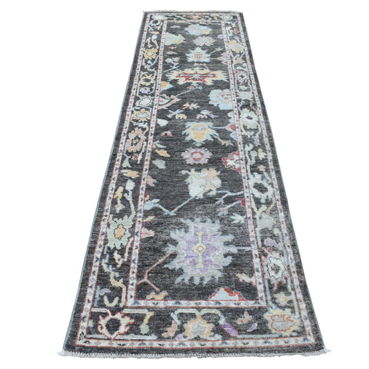 Oushak And Peshawar Wool Hand Knotted Rug Black Charcoal Black 2.9X9.9 -O056225