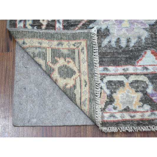 Oushak And Peshawar Wool Hand Knotted Rug Black Charcoal Black 2.9X9.9 -O056225