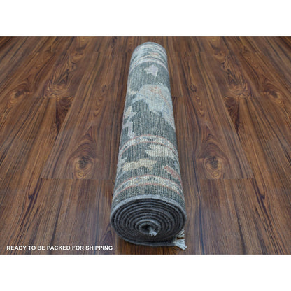 Oushak And Peshawar Wool Hand Knotted Rug Black Charcoal Black 2.9X9.9 -O056225