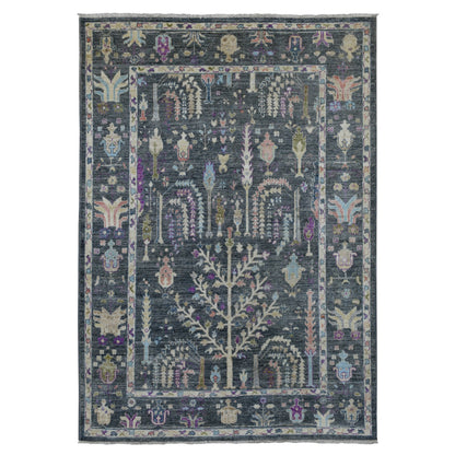 Oushak And Peshawar Wool Hand Knotted Rug Grey Charcoal Gray 6.4X8.9 -O056274