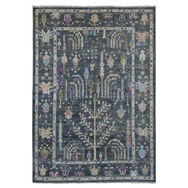 Oushak And Peshawar Wool Hand Knotted Rug Grey Charcoal Gray 6.4X8.9 -O056274