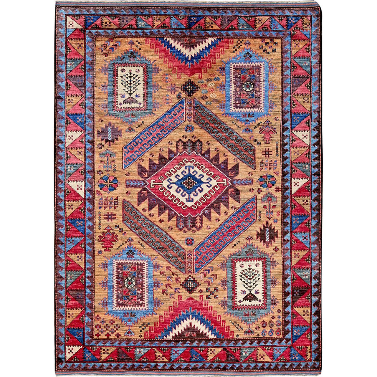 Kazak Wool Hand Knotted Rug Brown 6.1x8.4 -O0562