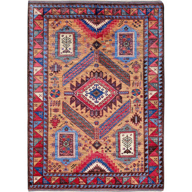 Kazak Wool Hand Knotted Rug Brown 6.1x8.4 -O0562