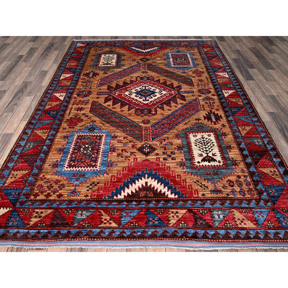 Kazak Wool Hand Knotted Rug Brown 6.1x8.4 -O0562