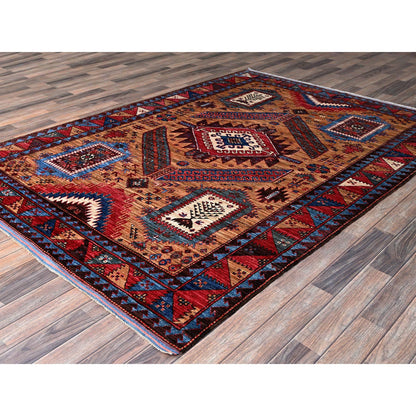 Kazak Wool Hand Knotted Rug Brown 6.1x8.4 -O0562