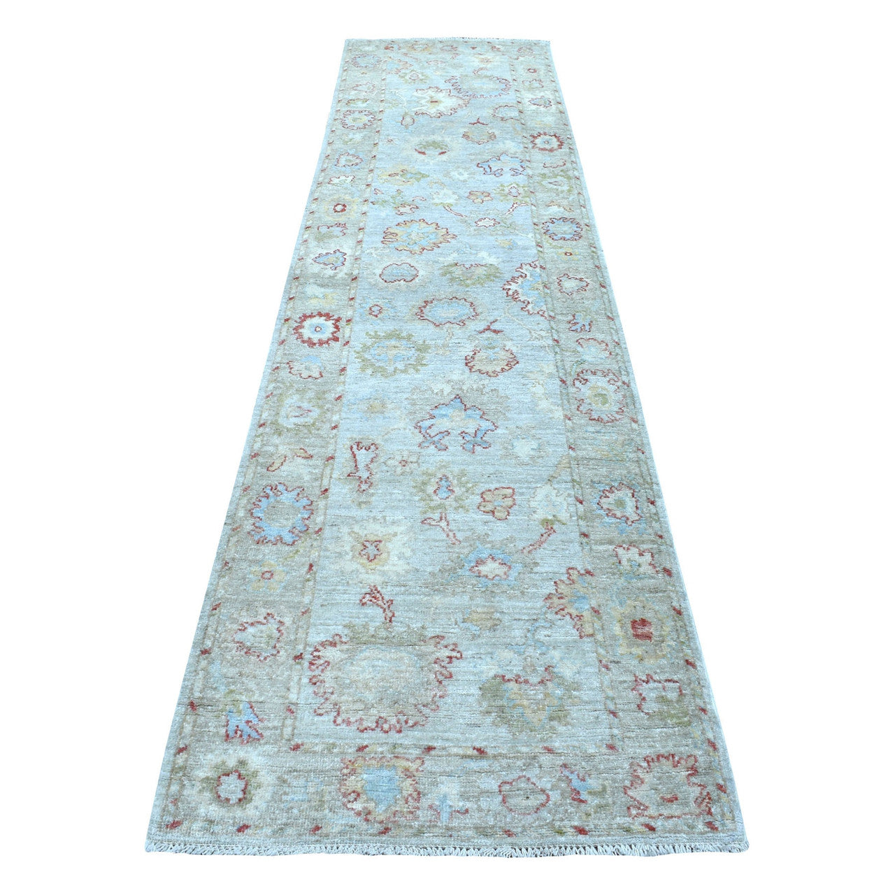 Gray 2'10" x 11'8" Oushak And Peshawar Hand knotted Wool Rug - Sku: O056346