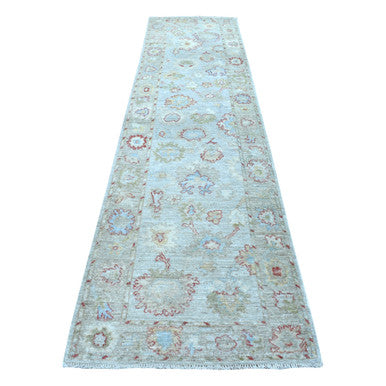 Oushak And Peshawar Wool Hand Knotted Rug Grey Gray 2.10X11.8 -O056346