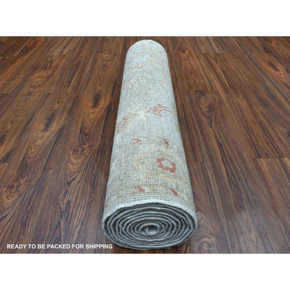 Oushak And Peshawar Wool Hand Knotted Rug Grey Gray 2.10X11.8 -O056346