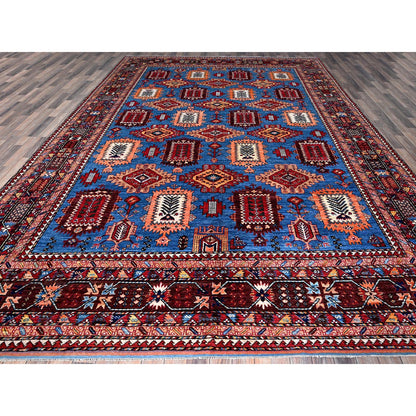 Kazak Wool Hand Knotted Rug Blue 10.1x13.4 -O0563