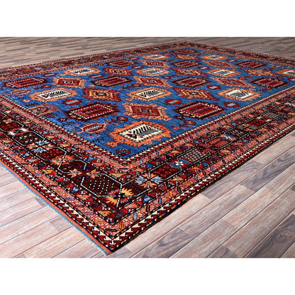 Kazak Wool Hand Knotted Rug Blue 10.1x13.4 -O0563