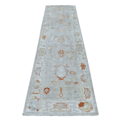 Oushak And Peshawar Wool Hand Knotted Rug Beige Ivory 2.8X10.0 -O056408