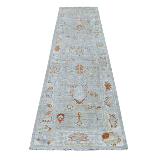 Oushak And Peshawar Wool Hand Knotted Rug Beige Ivory 2.8X10.0 -O056408