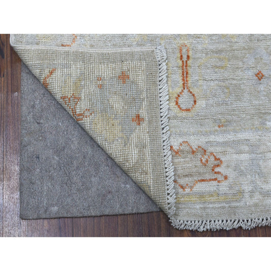 Oushak And Peshawar Wool Hand Knotted Rug Beige Ivory 2.8X10.0 -O056408