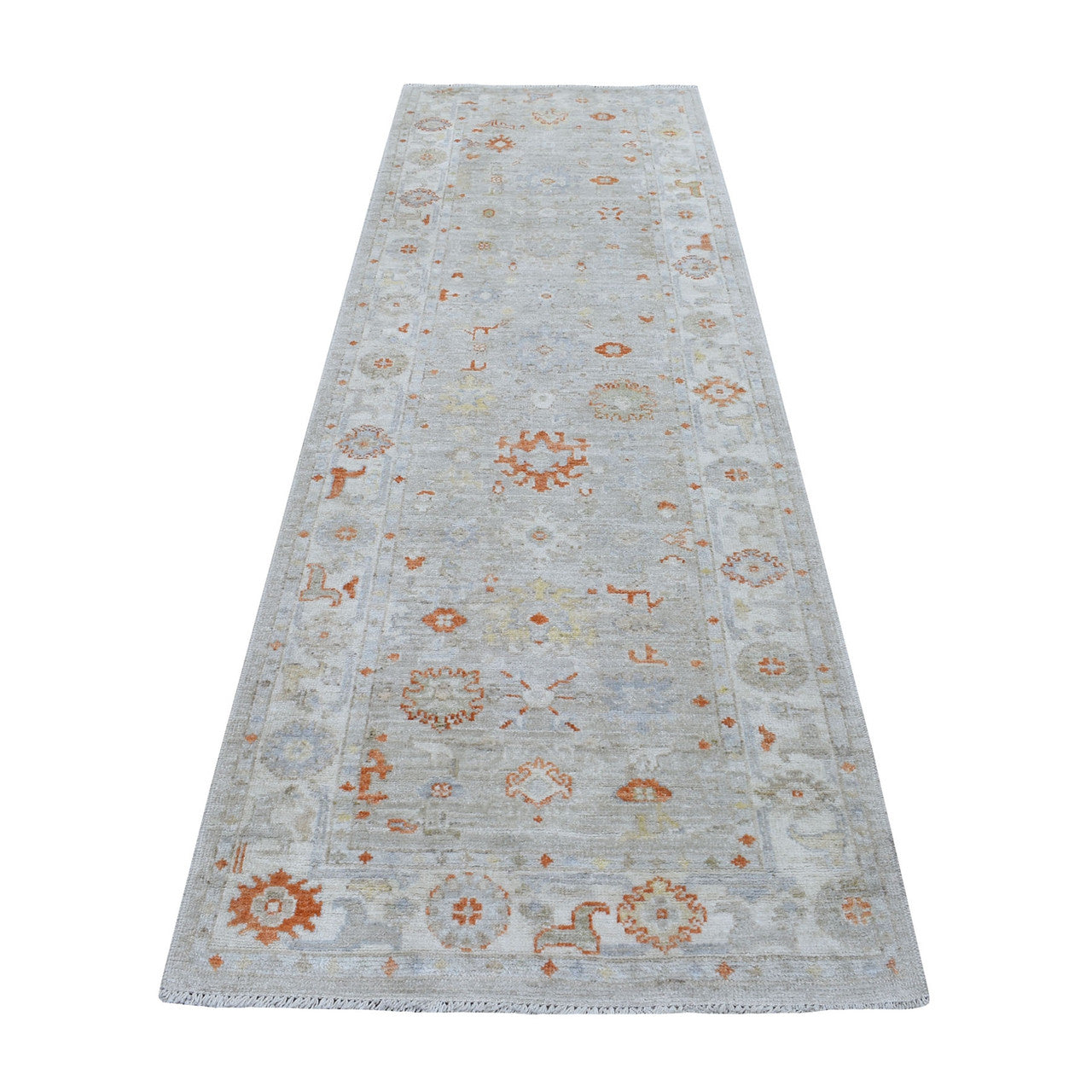 Beige 3'2" x 9'7" Oushak And Peshawar Hand knotted Wool Rug - Sku: O056411
