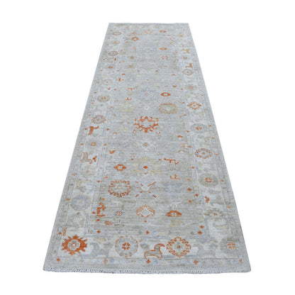 Oushak And Peshawar Wool Hand Knotted Rug Beige Ivory 3.2X9.7 -O056411