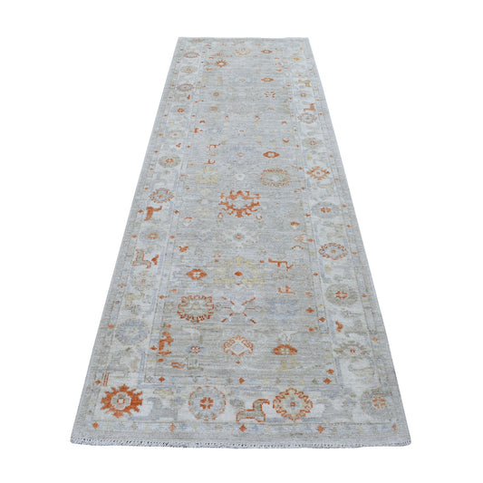 Oushak And Peshawar Wool Hand Knotted Rug Beige Ivory 3.2X9.7 -O056411