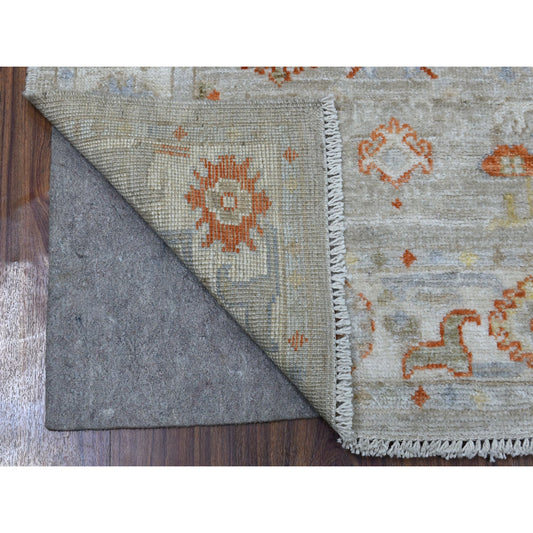 Oushak And Peshawar Wool Hand Knotted Rug Beige Ivory 3.2X9.7 -O056411