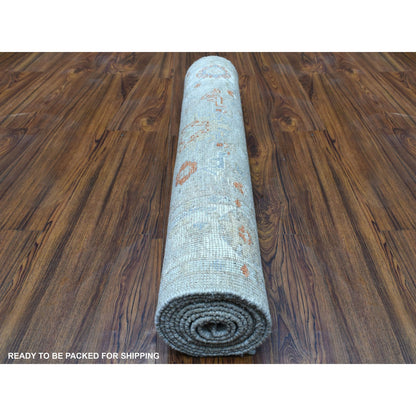Oushak And Peshawar Wool Hand Knotted Rug Beige Ivory 3.2X9.7 -O056411