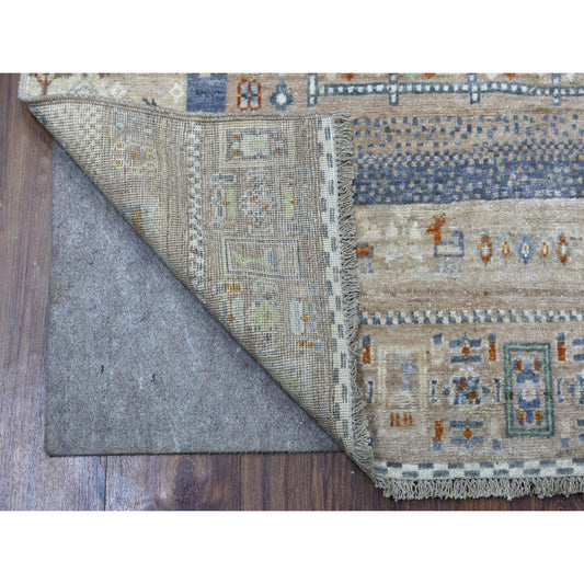 Tribal & Geometric Wool Hand Knotted Rug Brown No Border 4.0X5.10 -O056424