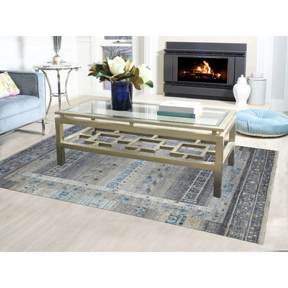 Tribal & Geometric Wool Hand Knotted Rug Grey No Border 5.10X8.10 -O056427