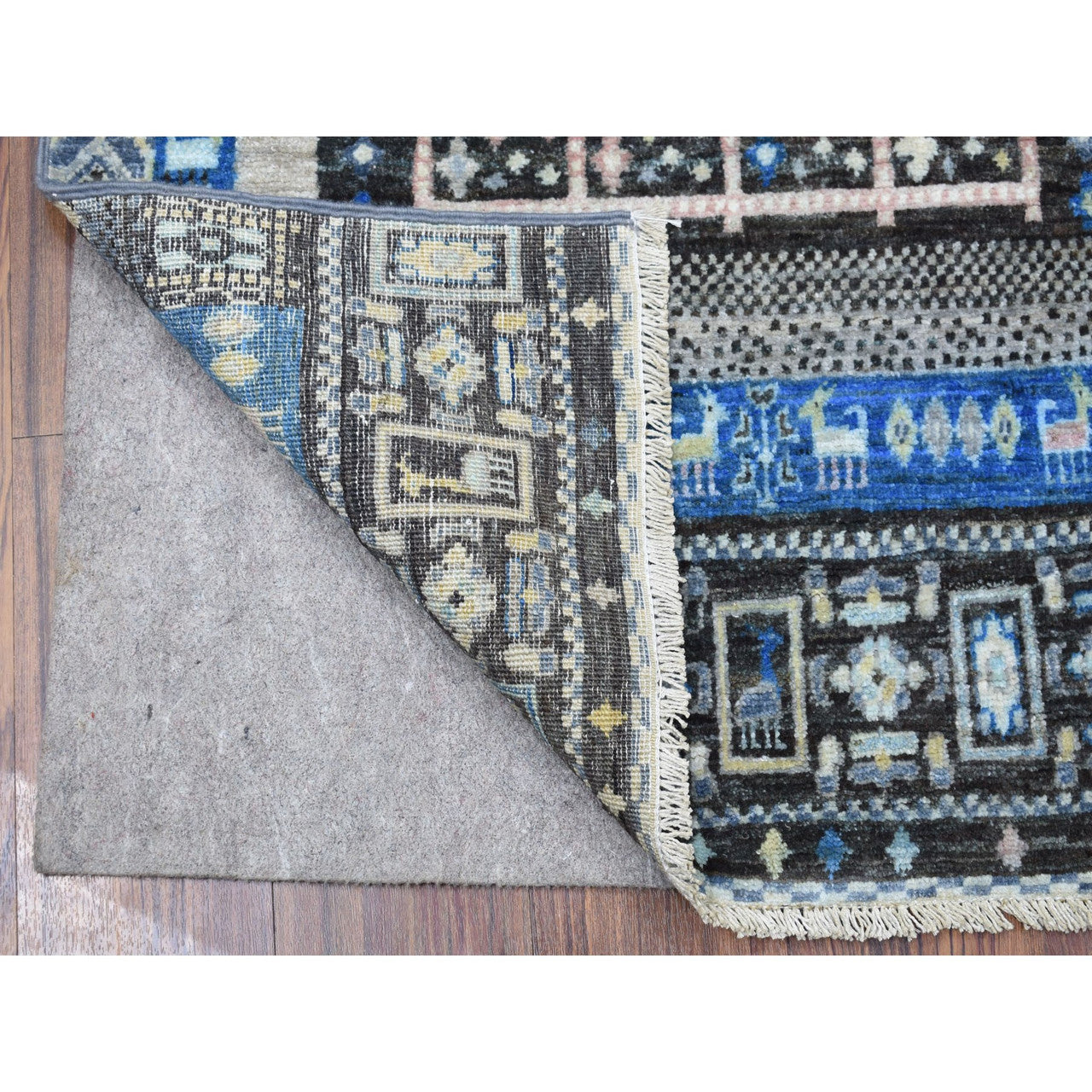Tribal & Geometric Wool Hand Knotted Rug Blue No Border 2.10X4.10 -O056457