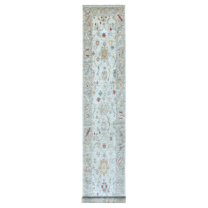 Oushak And Peshawar Wool Hand Knotted Rug Grey Gray 2.8X16.1 -O056477