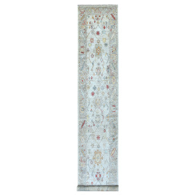 Oushak And Peshawar Wool Hand Knotted Rug Grey Gray 2.8X16.1 -O056477