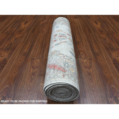 Oushak And Peshawar Wool Hand Knotted Rug Grey Gray 2.8X16.1 -O056477
