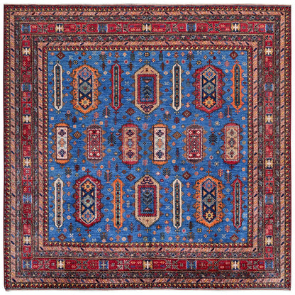 Kazak Wool Hand Knotted Rug Blue 9.9x10.4 -O0564