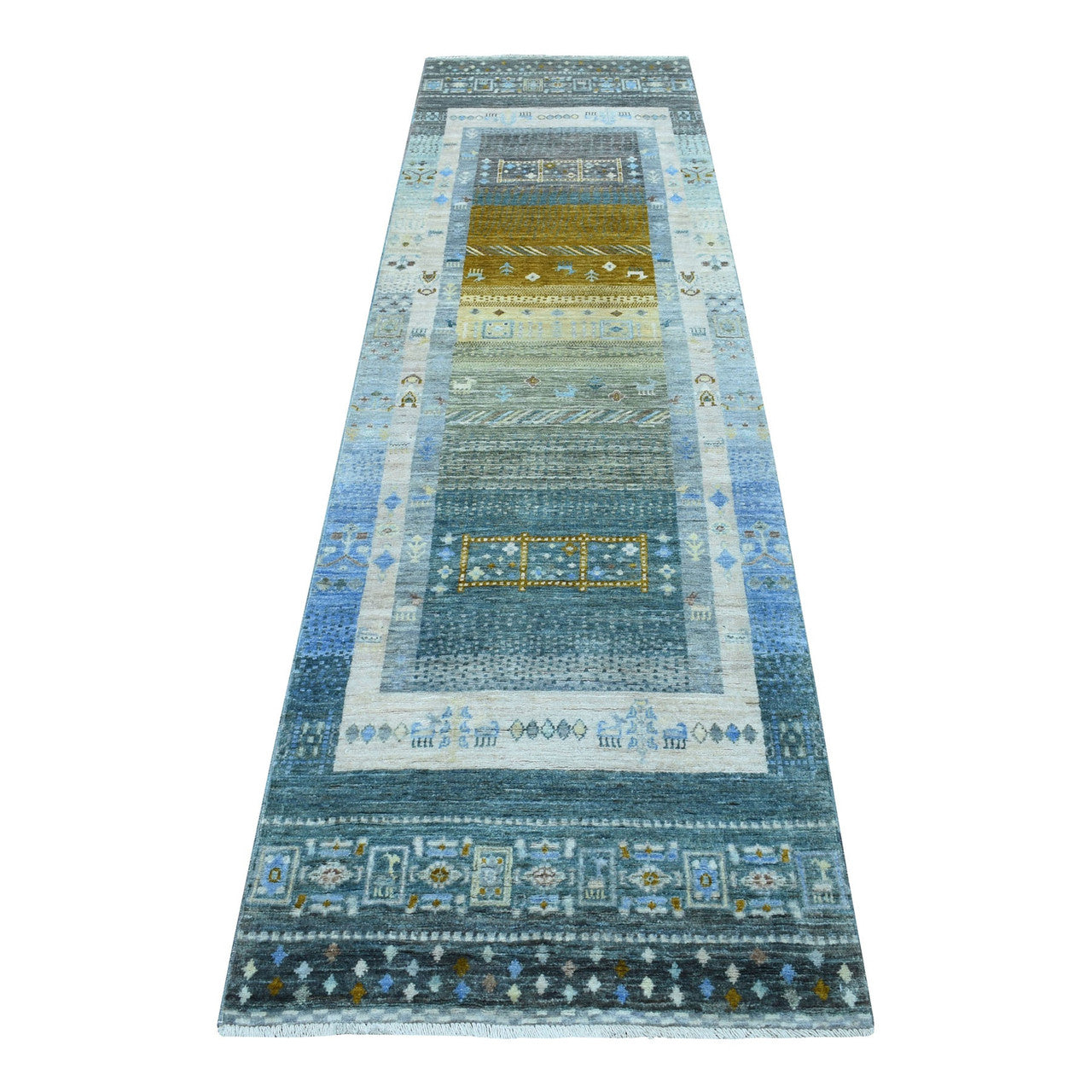 Gray 2'7" x 9'6" Tribal & Geometric Hand knotted Wool Rug - Sku: O056516