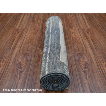 Tribal & Geometric Wool Hand Knotted Rug Grey No Border 2.7X9.6 -O056516