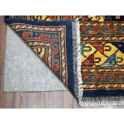 Tribal & Geometric Wool Hand Knotted Rug Blue Yellow 10.1X13.3 -O056521