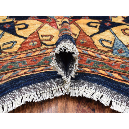 Tribal & Geometric Wool Hand Knotted Rug Blue Yellow 10.1X13.3 -O056521