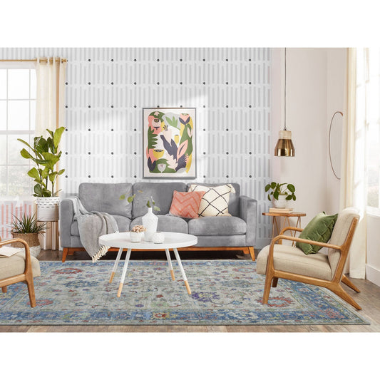 Oushak And Peshawar Wool Hand Knotted Rug Brown Blue 5.10X9.0 -O056552