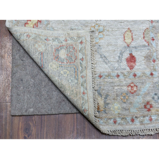 Oushak And Peshawar Wool Hand Knotted Rug Grey Gray 2.6X14.0 -O056564