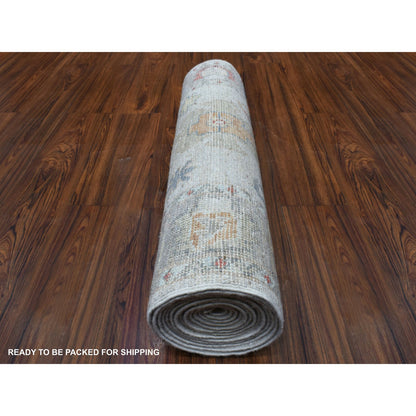 Oushak And Peshawar Wool Hand Knotted Rug Grey Gray 2.6X14.0 -O056564