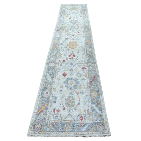 Oushak And Peshawar Wool Hand Knotted Rug Grey Blue 2.8X14.1 -O056566