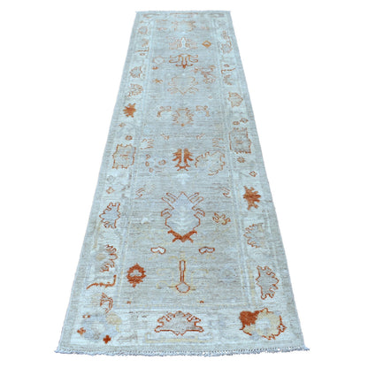Oushak And Peshawar Wool Hand Knotted Rug Beige Ivory 2.8X10.0 -O056592