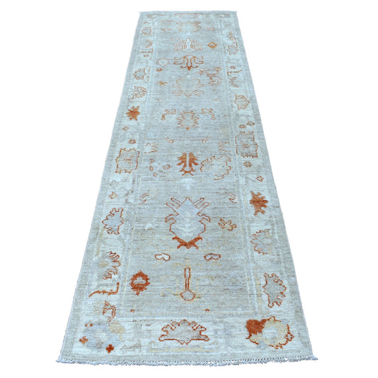 Oushak And Peshawar Wool Hand Knotted Rug Beige Ivory 2.8X10.0 -O056592