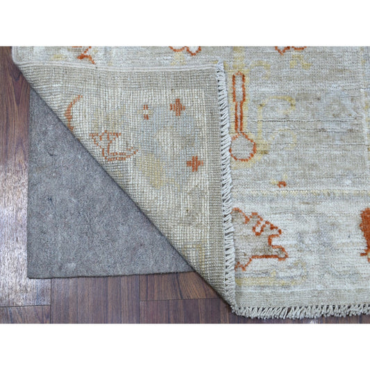 Oushak And Peshawar Wool Hand Knotted Rug Beige Ivory 2.8X10.0 -O056592