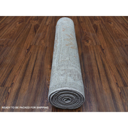 Oushak And Peshawar Wool Hand Knotted Rug Beige Ivory 2.8X10.0 -O056592