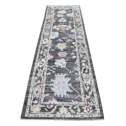 Oushak And Peshawar Wool Hand Knotted Rug Black Charcoal Black 2.10X9.10 -O056596
